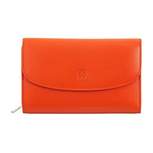 Dudu portafoglio donna in pelle morbida colorata, borsello con portamonete a cerniera, 12 porta carte tessere, multicolore arancio