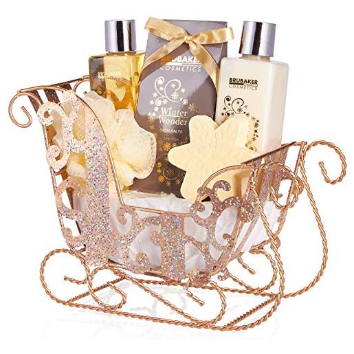 Brubaker cosmetics - 6 pezzi set per la cura - winter wonder - set regalo di bellezza - profumo di vaniglia - con slitta glitterata oro