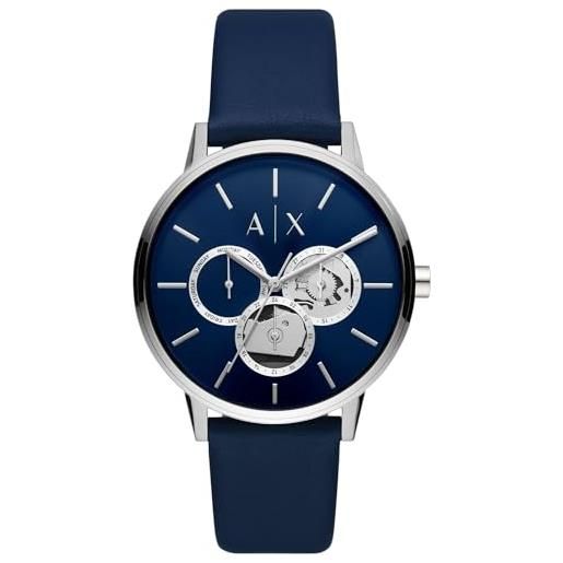 Armani exchange orologio al quarzo da uomo, cassa in acciaio inossidabile blu, 42 mm con cinturino in pelle, ax2746