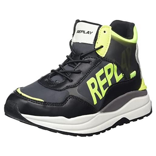 Replay merak jr, scarpe da ginnastica, 2536 nero/giallo fluo, 29 eu