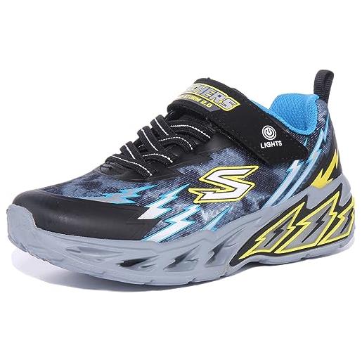 Skechers sneaker da ragazzo light storm 2.0, black textile synthetic blue yellow trim, 27.5 eu