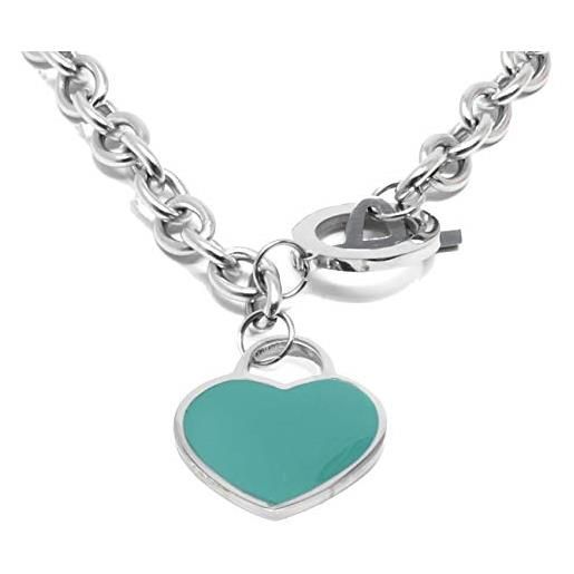 inSCINTILLE cuore rock collana donna a catena in acciaio lucido inossidabile e cuore (verde)