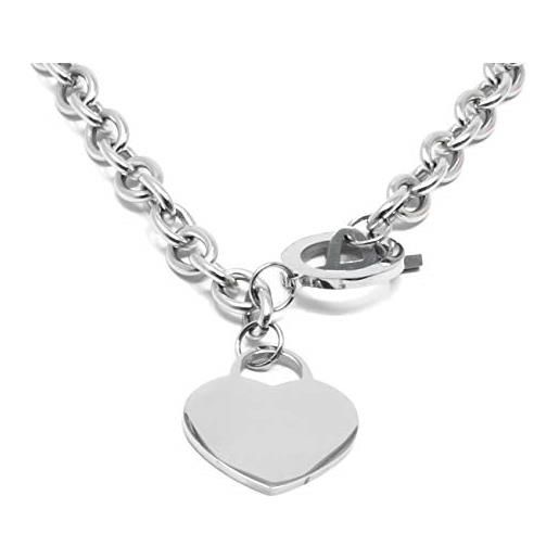 inSCINTILLE cuore rock collana donna a catena in acciaio lucido inossidabile e cuore (argento)
