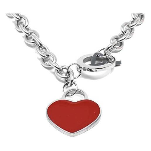 inSCINTILLE cuore rock collana donna a catena in acciaio lucido inossidabile e cuore (rosso)