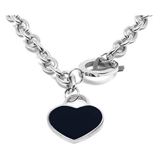 inSCINTILLE cuore rock collana donna a catena in acciaio lucido inossidabile e cuore (nero)