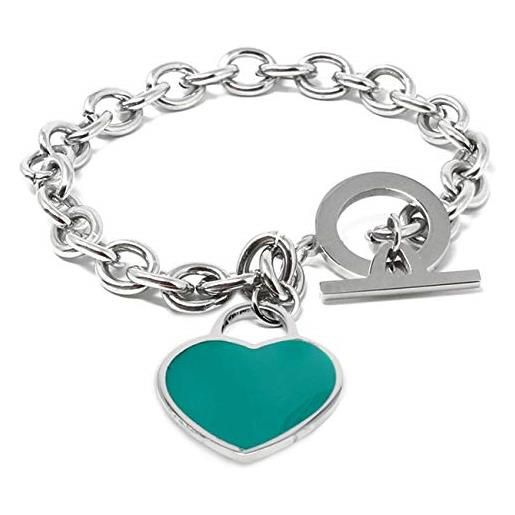 inSCINTILLE cuore rock bracciale donna a catena in acciaio inossidabile lucido con cuore colorato (verde)