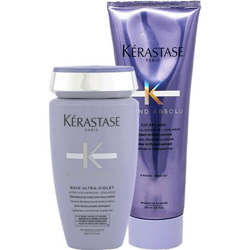 Kérastase kerastase blond absolu bain ultra-violet + cicaflash 250+250ml shampoo+balsamo anti-giallo capelli biondi bianchi grigi