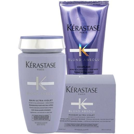 Kérastase kerastase blond absolu bain ultra-violet+masque ultra-violet +cicaflash 250+200+250ml -kit anti-giallo capelli biondi
