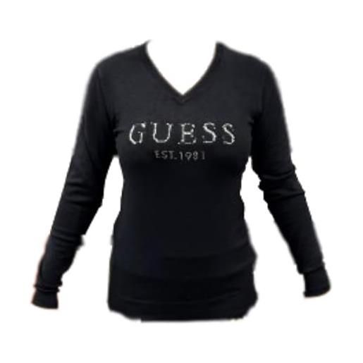 GUESS maglia donna jade sweater scollo a v logo nero e24gu65 w3br24z2nq2 s