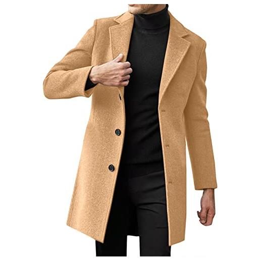 Gefomuofe cappotto di lana da uomo invernale in lana invernale di media lunghezza cappotto invernale cappotto da uomo lungo slim fit giacca a vento giacca a vento giacca a risvolto, capispalla lunga