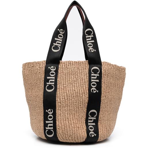 Chloé borsa tote woody grande - toni neutri