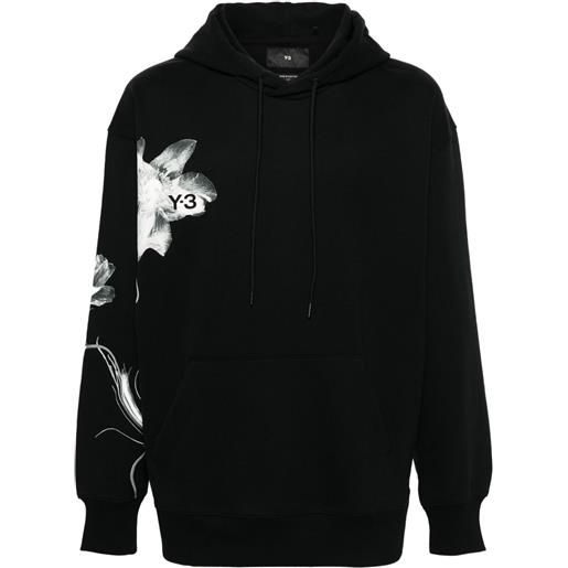 Y-3 floral-print drawstring hoodie - nero