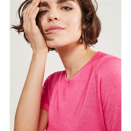 Falconeri maglia manica corta girocollo in cashmere ultrafine rosa scuro