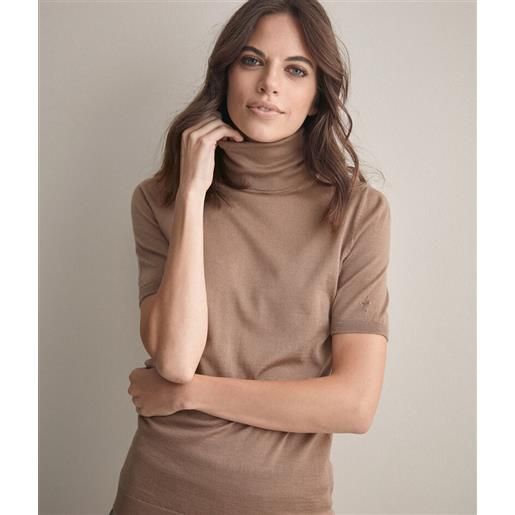 Falconeri maglia manica corta dolcevita in cashmere ultrafine cognac