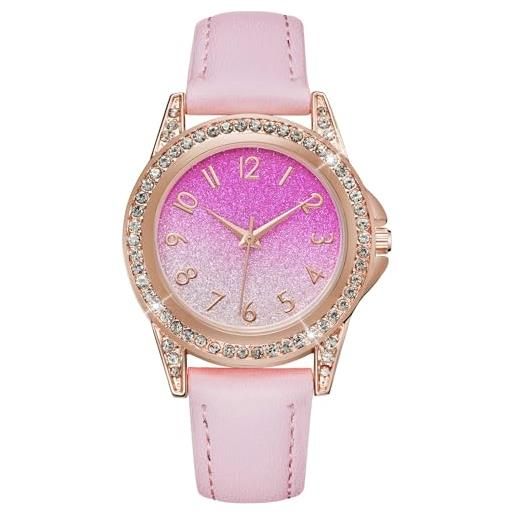 CIVO orologi bambina ragazze pelle-rosa - orologio da polso analogico quarzo elegante orologi design donna ragazze con numeri arabi impermeabile, regali ragazze
