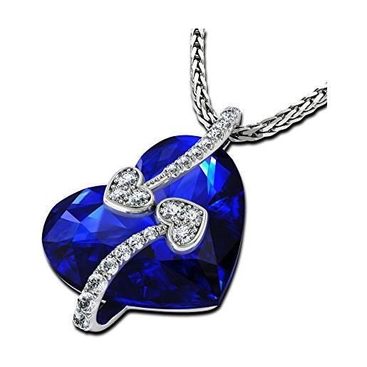 Dephini - ciondolo cuore - bellissimo collana con cuore blu con piccoli zirconi e catena in argento sterling 925 rodiato 45,7 cm cristalli sw collana per le donne