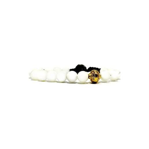 Samsara bracciale tibetano buddista, lunghezza regolabile, gioiello mistico portafortuna - filo in cotone cerato ad alta resistenza (agata bianca)