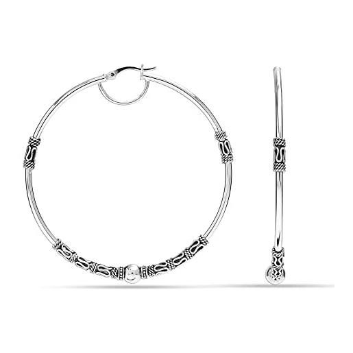 LeCalla orecchini grandi in argento sterling 925 leggeri antichi bali hoops | orecchini balinesi ossidati bicolore per le donne, argento, nessuna pietra preziosa