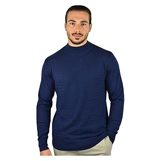 Maglia uomo cashmere seta girocollo manica lunga blu melange - 1st American  Cashmere Milano