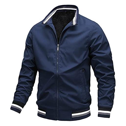 AIEOE - giacca da uomo bombers jacket a maniche lunghe senza cappuccio outwear for man per autunno primavera - verde - taglia es m, blu imbottito, 4x-large