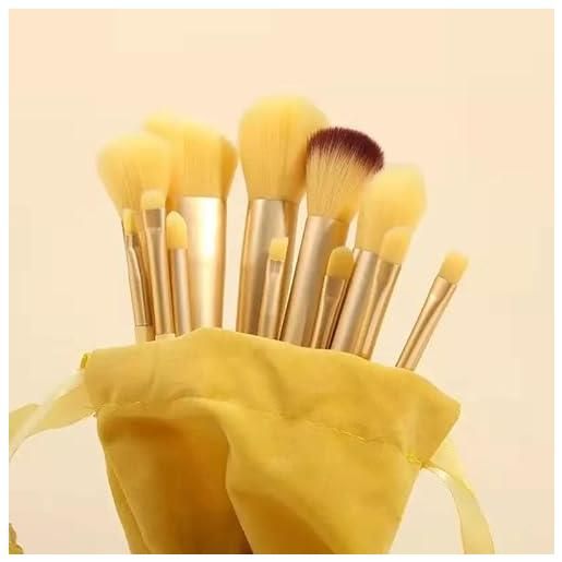Generic 13 pieces makeup brush sets with bag, soft fluffy synthetic professional makeup brushe sets for cosmetics foundation blush powder eyeshadow blending makeup brush beauty tool (yellow sets)