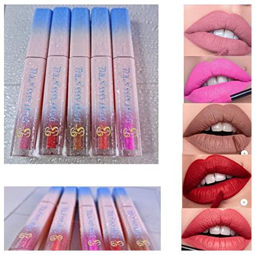 Generic matte liquid lipstick waterproof non-stick longlasting kiss proof lipstick 5 colors valvety non fade lip stains for women and girls lip makeup cosmetics (anita red)