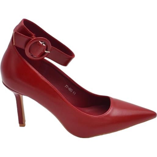 Malu Shoes scarpa decollete donna rosso in pelle a punta con cinturino largo alla caviglia tacco a spillo 120