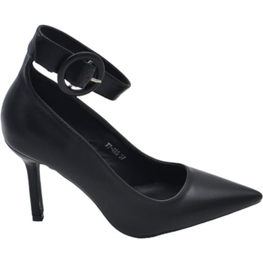Malu Shoes scarpa decollete donna nero in pelle a punta con cinturino largo alla caviglia tacco a spillo 120