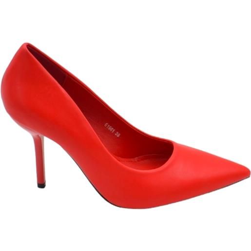 Malu Shoes decollete' scarpa donna a punta in pelle rosso vivo con tacco spillo 12 cm linea basic glamour