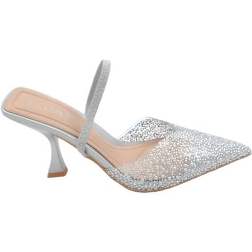 Malu Shoes scarp decollete slingback donna effetto nudo con trasparenza e brillantini argento elastico in tono tacco martini 7 cm