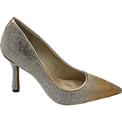 Malu Shoes scarpe decollete donna eleganti oro dorato con brillantini degrade argento tacco martini 10 cm