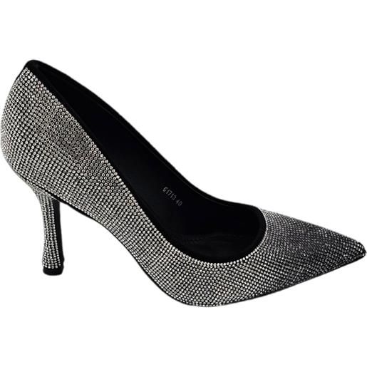 Malu Shoes scarpe decollete donna eleganti nero con brillantini degrade argento tacco martini 10 cm