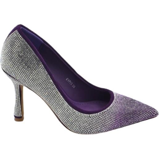 Malu Shoes scarpe decollete donna eleganti viola con brillantini degrade argento tacco martini 10 cm