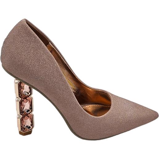 Malu Shoes decollete a punta donna scarpa elegante glitter champagne oro rosa con tacco gioiello triangolare 10 cm