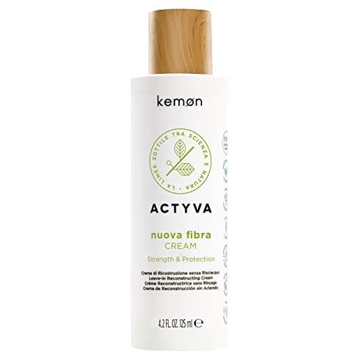 Kemon - actyva nuova fibra cream, crema trattamento ristrutturante per capelli sfibrati con amaranto e alga rossa, senza risciacquo - 125 ml