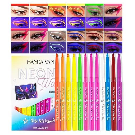 Anglicolor eyeliner, set di 12 colori uv, eyeliner colorato al neon, penna per eyeliner retrattile, set per trucco colorato per halloween e feste (set a)