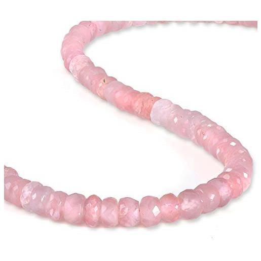 NirvanaIN collana in argento naturale con perline di quarzo rosa 50 cm collana di perline di quarzo rosa 925 collana di pietra di quarzo per, pietra, quarzo