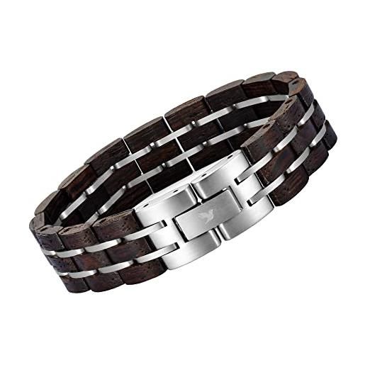 Woodstar (scorpion) bracciale da uomo in legno e acciaio, gioielli moda maschile, braccialetto regolabile nero argento b19-003