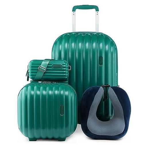 Joyway set di valigie rigide 3 pezzi abs resistente leggero valigia trolley da viaggio con chiusura tsa e 4 ruote doppie, bagaglio a mano, borsa da toilette, cuscini da viaggio