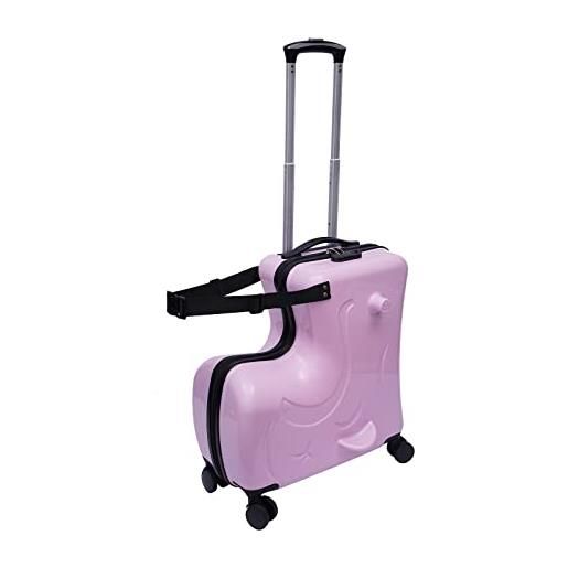 Yolancity valigia per bambini con seduta, bagaglio per bambini, trolley per bambini, trolley da viaggio con serratura abs + pc, custodia da viaggio per bambini, età adatta 3-6 anni, rosa, colore: 
