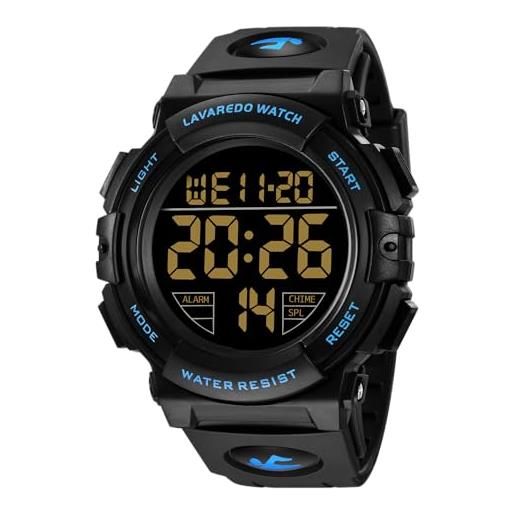 aswan watch orologio digitale da uomo, orologio militare da uomo, impermeabile fino a 5 atm, per attività all'aria aperta, con luce/sveglia/data/antiurto/cronografo, idea regalo, 05-g-blu-b, cinturino
