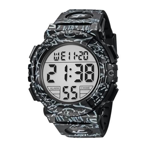 aswan watch orologio digitale da uomo, orologio militare da uomo, impermeabile fino a 5 atm, per attività all'aria aperta, con luce/sveglia/data/antiurto/cronografo, idea regalo, 14-xt-grabk, cinturino
