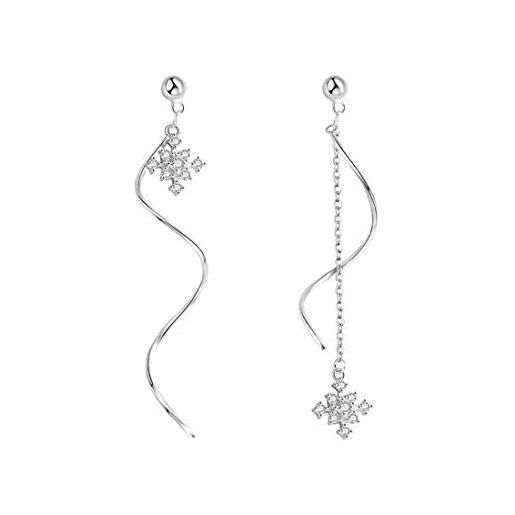 SLUYNZ 925 orecchini pendenti in argento sterling fiocco di neve catena per donne ragazze adolescenti orecchini a goccia orecchini