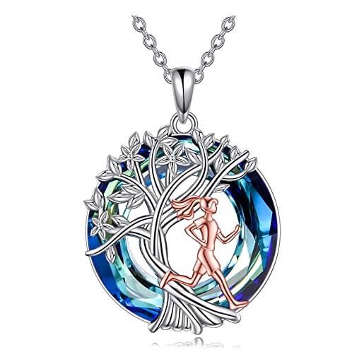 YFN collana corridore argento sterling ciondolo cristallo albero della vita correre gioielli compleanno regali di laurea per le donna bambina