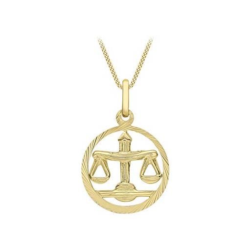 Carissima gold - ciondolo bilancia zodiacale da donna in oro giallo da 9 ct con taglio diamante rotondo su catenina grumetta in oro giallo da 9 ct da 20 ct. 46 cm/18