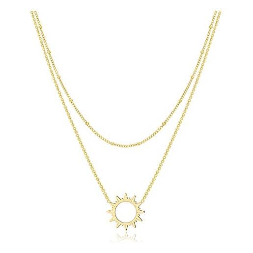 KristLand 18k oro placcato acciaio al titanio donne collana stile semplice pendente forma del sole cerchio gioielli da donna sole sonne collana doppio strato gold