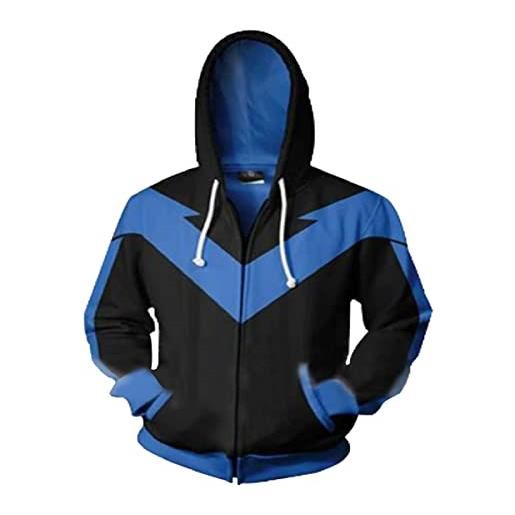 e_Genius batman superhero dick grayson nightwing zip up cosplay costume giacca con cappuccio, felpa con cappuccio blu scuro e nera, m