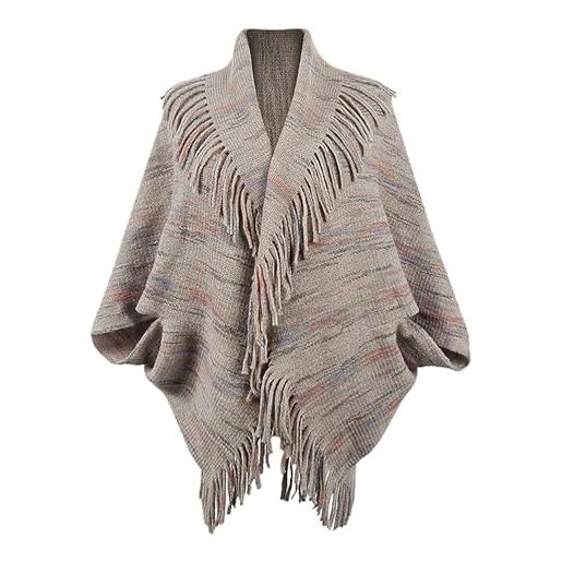 Ejoyous poncho da donna a righe semplici, mantello, nappa, coperta oversize sul davanti, cardigan, maglione, scialle avvolgente causale (f)