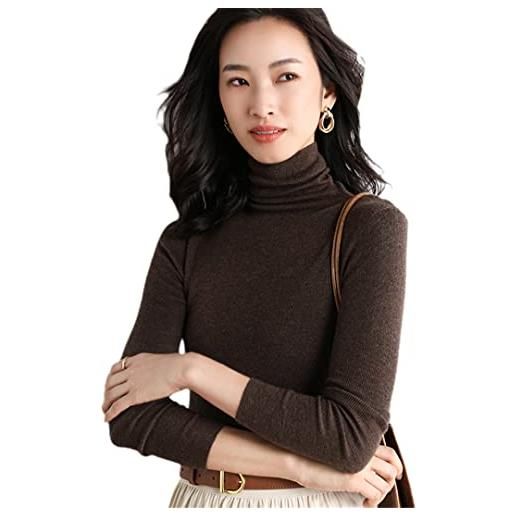 Wvapzxx maglione a collo alto da donna a maniche lunghe autunno inverno slim aderente aderente maglione lavorato a maglia sottile, marrone scuro, m