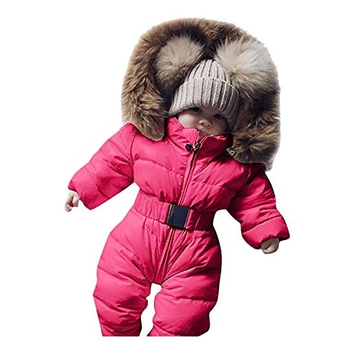 Fannyfuny bambina tuta da neve inverno con guanti snowsuit caldo invernale giacca cappotto tuta da neve neonato bambini pagliaccetto con cappuccio invernale, tuta sci neonato tuta da neve bambina 0-24 mesi